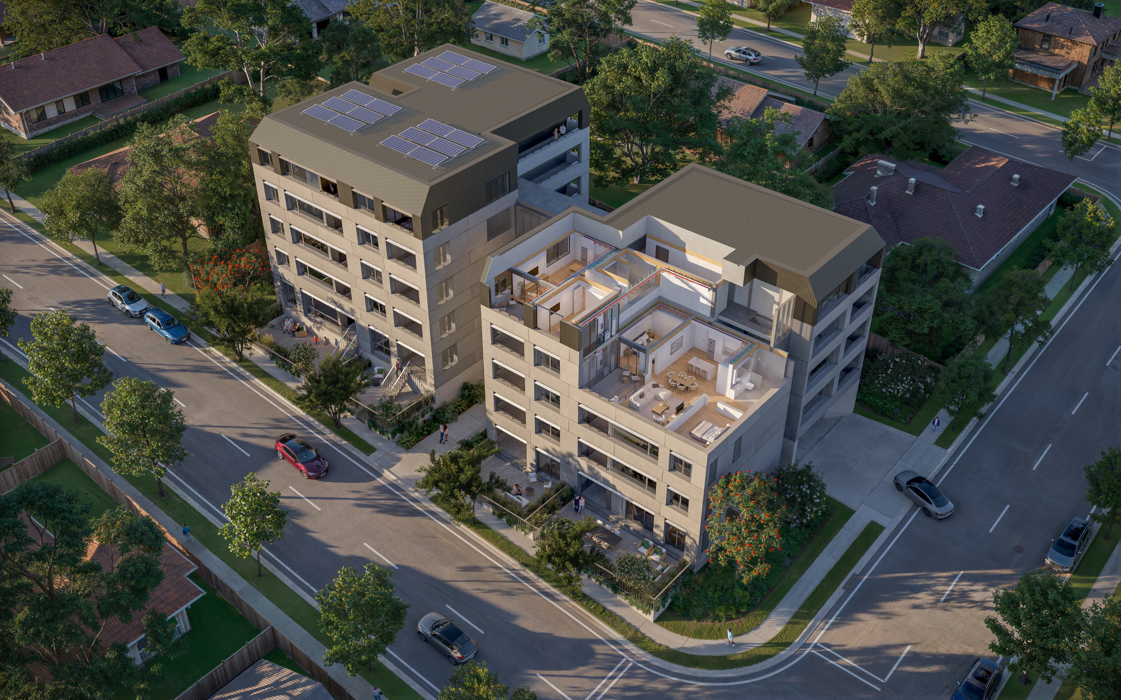 Aerial view of housing under construction