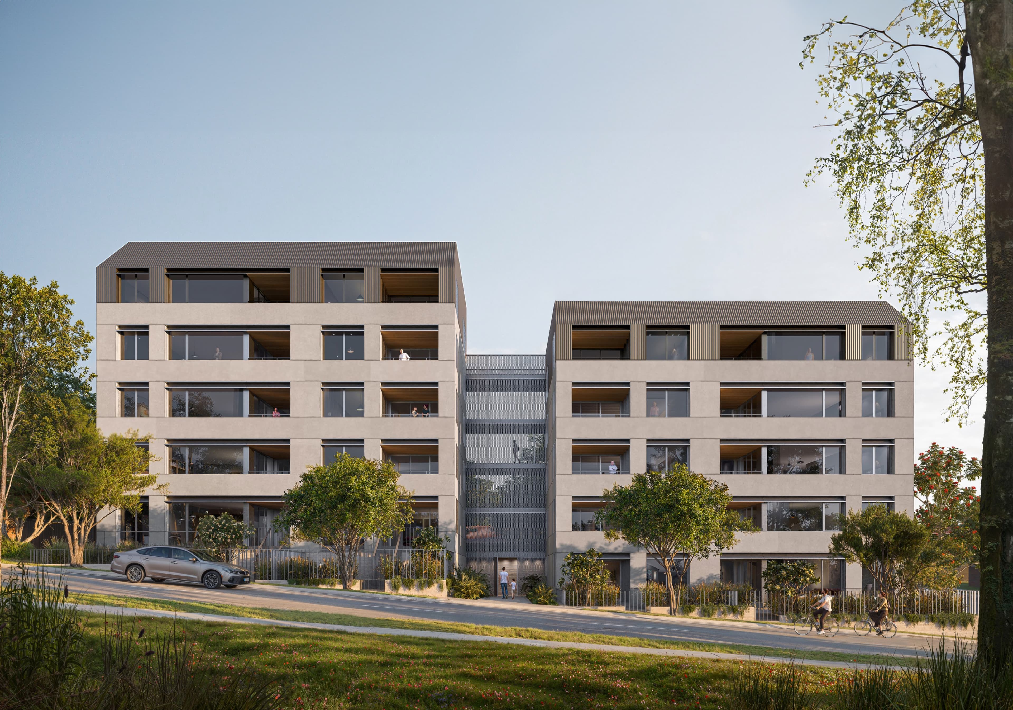 Aerial view of coordinated housing development